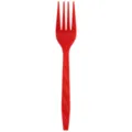 Red plastic disposable fork with grid pattern for party celebrations and daily dining use - Fork / Red