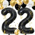 40 inch black number 22 foil balloons set with gold confetti latex balloons for birthday party decor - Number 22 Set