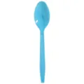 Light blue disposable plastic spoon with diamond pattern handle, perfect for party tableware. - Spoon / Blue