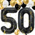 40 inch black number 50 foil balloons set with gold confetti latex balloons for birthday party. - Number 50 Set