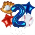 Set di palloncini in alluminio numero 2, guanto da baseball e stella per compleanno. - Set di 5 Palloncini Sportivi 2