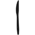 Black disposable plastic knife for party dining events, lightweight and convenient tabletop. - Knife / Black