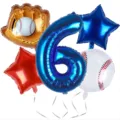 Baseball birthday party foil balloon set including number 6 glove star balloons for kids. - Sports Balloon 5-Piece Set 6