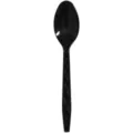 Black plastic disposable spoon with diamond pattern handle for party events and dining use. - Spoon / Black