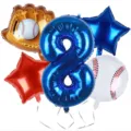 Baseball number 8 foil balloon set, perfect for sports theme birthday party decor. - Sports Balloon 5-Piece Set 8