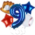 Baseball theme foil balloon set, number 9 and glove design for birthday party decor. - Sports Balloon 5-Piece Set 9