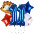 Baseball theme foil balloon set including number 11, glove and stars for birthday party decor. - Sports Balloon 5-Piece Set 11