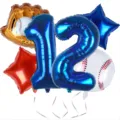 Baseball theme foil balloon set featuring number 12, glove and star balloons for party decor - Sports Balloon 5-Piece Set 12