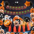 Set σετ διακόσμησης αποκριάτικου πάρτι Halloween με κολοκύθα φάντασμα και αράχνη. - Σετ Μπαλονιών Μαύρο και Πορτοκαλί Halloween