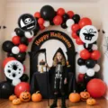 Halloween balloon arch kit with bat and spider foil balloons for spooky party decoration - Halloween Black Red White Bat Spider Balloon Set Chain