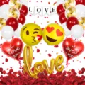 Valentine's Day balloon set with red white latex and heart foil balloons for romantic party. - Valentine's Day Gold Connected LOVE Set 2