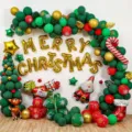 Kit arco palloncini di Natale decorazione festa con palloncini verdi rossi e oro - Catena di Palloncini con Lettere Dorate di Natale 2