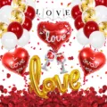 Valentine's Day balloon set red white heart foil balloons letter LOVE decor party supplies - Valentine's Day Gold Connected LOVE Set 5