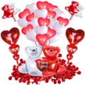 Set di palloncini a cuore di San Valentino con orsetti e petali di rosa decorativi. - Set Orso Abbracciato di San Valentino 2