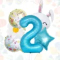 Set di palloncini numero di Pasqua con simpatici coniglietti e stelle per feste. - Set Digitale di Pasqua 2