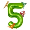 40 inch giant green number 5 dinosaur foil balloon set for kids birthday party decoration. - Dinosaur Green Number 5 Set