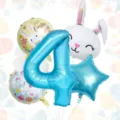 Easter number 4 foil balloon set, cute bunny star balloons for party decoration photo props. - Easter Digital Set 4