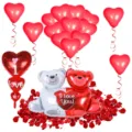 Set palloncini San Valentino orso rosso bianco alluminio decorazione festa romantica - Set Orsetto Abbraccioso San Valentino 1