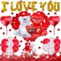 Valentine's day balloon decoration kit with love foil balloons and rose petals set. - Valentine's Day Hugging Bear Set 6