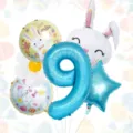 Easter number 9 foil balloon set, cute bunny and star balloon for party decoration. - Easter Digital Set 9