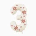 Palloncino in alluminio numero 3 con stampa margherita retrò per festa di compleanno. - 32 Pollici Bianco Latte Floreale Numero 3