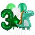 Dinosaur birthday party balloon set with number 3 foil balloon and latex balloons for kids. - Dinosaur Set 3