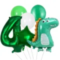 Dinosaur birthday party balloon set with number 4 foil balloon and latex balloons for kids. - Dinosaur Set 4