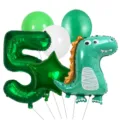 Green dinosaur number 5 foil balloon set for children birthday party decoration supplies. - Dinosaur Set 5