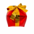 Palloncino in alluminio a forma di scatola regalo rossa con nastro dorato per feste. - Scatola Regalo Rossa con Nastro Dorato