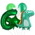 Green dinosaur number 6 foil balloon set with latex and star balloons for kids birthday party. - Dinosaur Set 6