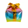 Gradient six-sided gift box foil balloon with gold ribbon for Christmas party decor - Gradient Gift Box with Gold Ribbon