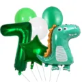Dinosaur birthday party balloon set with number 7 foil balloon and green latex balloons. - Dinosaur Set 7