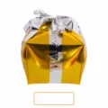 Gold six-sided gift box foil balloon with silver ribbon for Christmas party decoration. - Gold Gift Box with Silver Ribbon