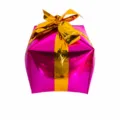 Pink foil gift box balloon with gold ribbon for Christmas party decoration and holiday setup. - Rose Red Gift Box with Gold Ribbon