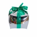 Silver gift box foil balloon with green ribbon for Christmas party decoration supplies. - Silver Gift Box with Green Ribbon