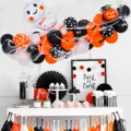 Halloween balloon arch kit with ghost pumpkin foil balloons and party decorations setup - Halloween Black and Orange Balloon Chain 4