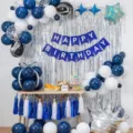 Set palloncini compleanno blu bianco arco tenda frange alluminio decorazione festa bambini - Kit Ghirlanda di Palloncini Blu