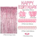 Pink birthday party balloon set with fringe curtain, star heart balloons and latex confetti balloons. - Pink Birthday Balloon Set