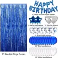 Blue birthday party decoration set with foil fringe curtain, latex and foil balloons. - Blue Birthday Balloon Set