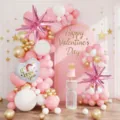 Roze Valentijnsdag ballon feest decoratie set met ster en hart ballonnen. - Valentijnsdag Set 3097