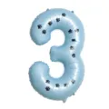 Palloncino in foil numero 3 blu con zampe di cane nere per feste di compleanno e decorazioni. - Number 3