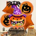 5-Piece Halloween Balloon Set 18 Inch Round Pumpkin Spider Foil Balloons Party Decor - Halloween 5-Piece Set 16446