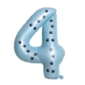 Blue Number 4 Foil Balloon with Black Paw Prints for Birthday Party Celebration Decor - Number 4