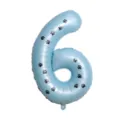 Blue number 6 foil balloon with black paw prints, perfect for pet birthday party decorations. - Number 6