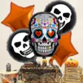 Halloween balloon set 5-piece 18 inch round skull and orange star foil balloons party decor - Halloween 5-Piece Set 16451