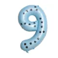 Blue number 9 foil balloon with cute black paw print pattern for birthday party decoration. - Number 9