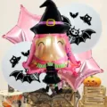 5-piece Halloween balloon set, cute witch and bat foil balloons for spooky party decoration. - Halloween 5-Piece Set 16455