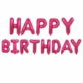 16 Inch Rose Red Happy Birthday Foil Balloon Set Party Decoration with Ribbon and Straw - Rose Red Happy Birthday