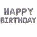 16 inch silver happy birthday foil letter balloons set with ribbon and straw for party decoration - Silver Birthday Party Set