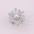 Anello sciarpa fiore perla strass argento spilla elegante fermaglio foulard accessorio - Argento